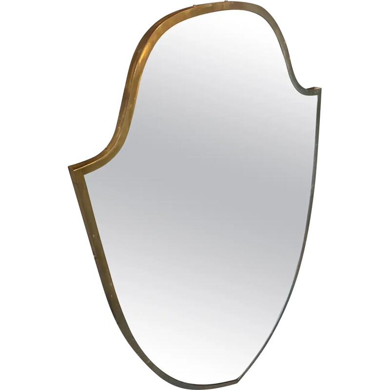 Vintage brass shield-shaped wall mirror, 1950