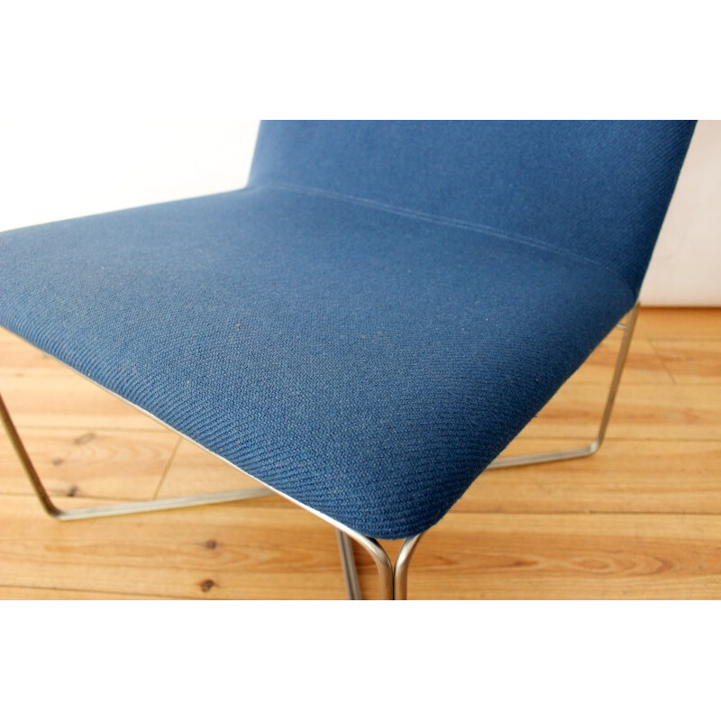 Blue Danish low chair in steel and wool - 1960s