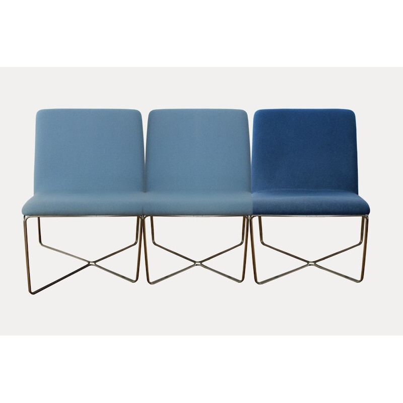 Blue Danish low chair in steel and wool - 1960s