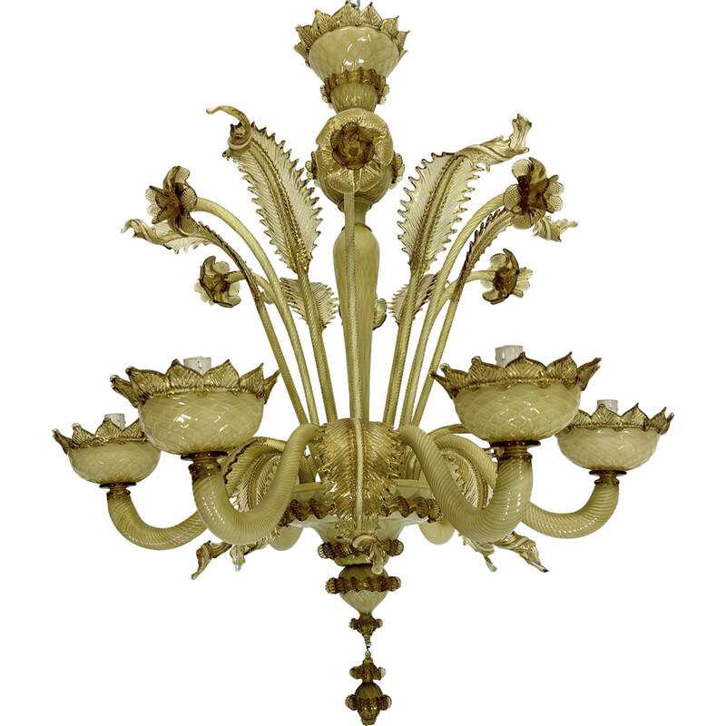 Vintage Murano glass chandelier with 6 arms, Italy 1950