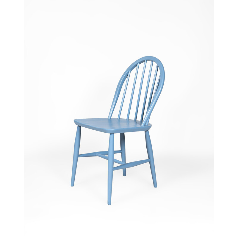 Cadeira de madeira Windsor azul vintage de Lucian Ercolani para Ercol