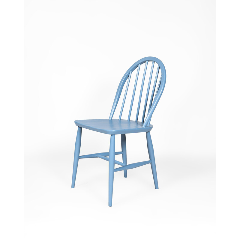 Vintage blue Windsor wooden chair by Lucian Ercolani for Ercol