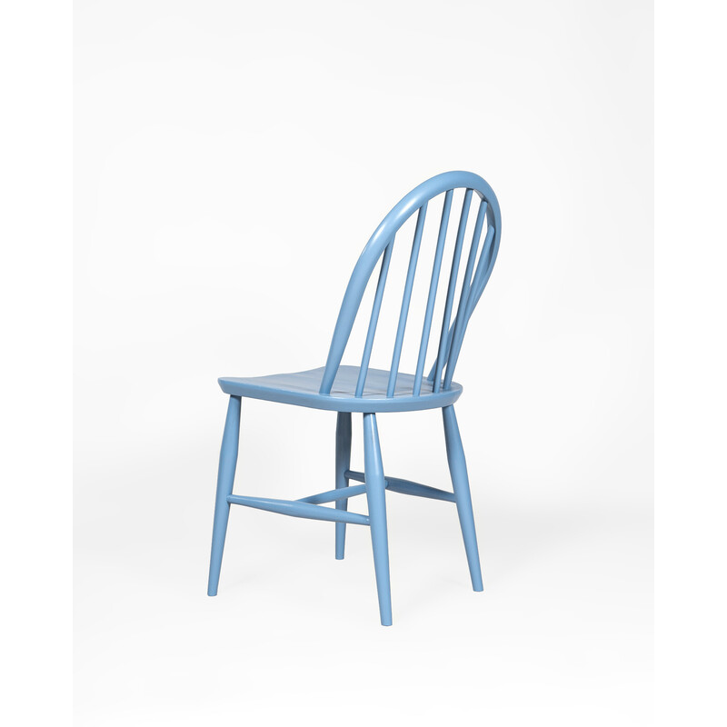 Cadeira de madeira Windsor azul vintage de Lucian Ercolani para Ercol