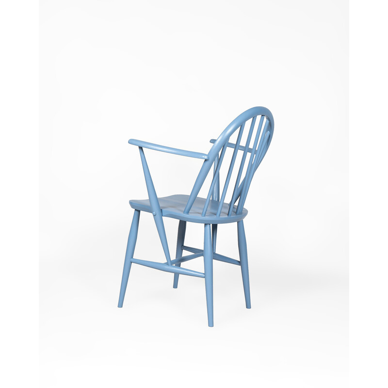 Vintage blue Windsor chair in wood and beech by Lucian Ercolani for Ercol