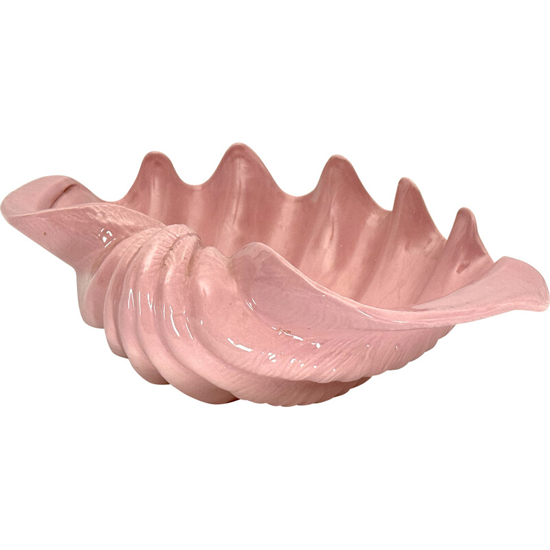 Vintage Art Deco shell bowl in pink ceramic, Italy 1930