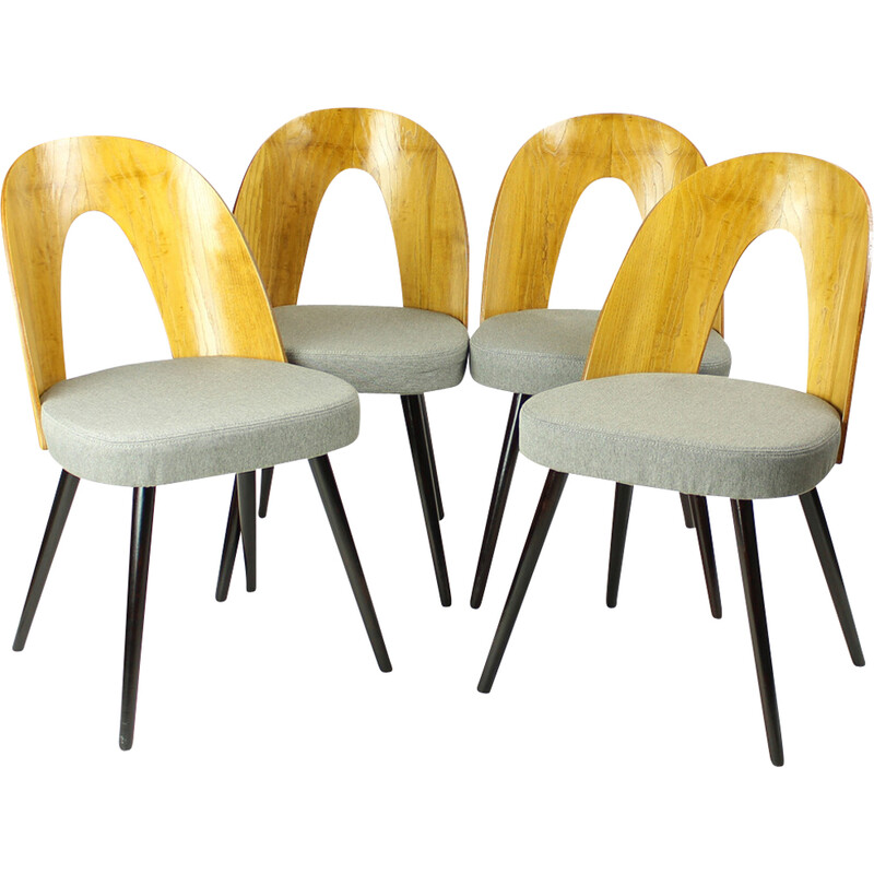 Set of 4 vintage oak and fabric chairs by Antonin Šuman for Tatra, 1960