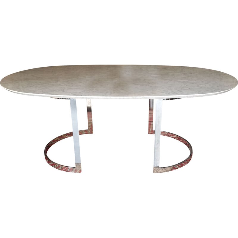 Vintage P20 dining table in white marble and chrome by Vittorio Introini for Saporiti, 1970