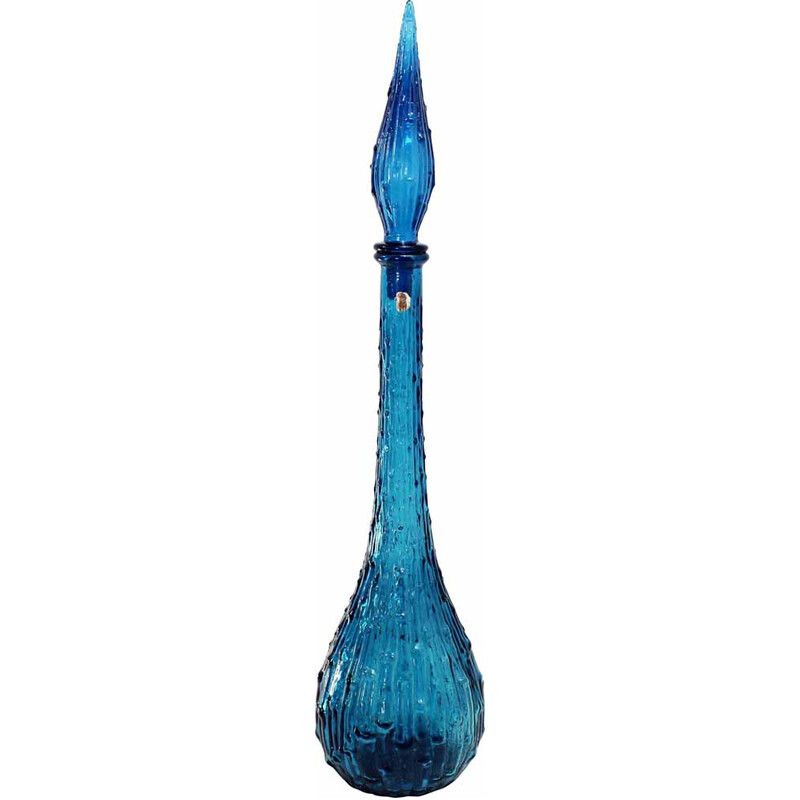 Vintage carafe in blue polished glass, Italy 1960