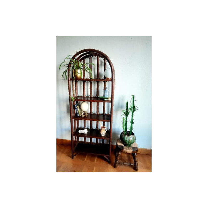 Vintage dark rattan shelf, 1960