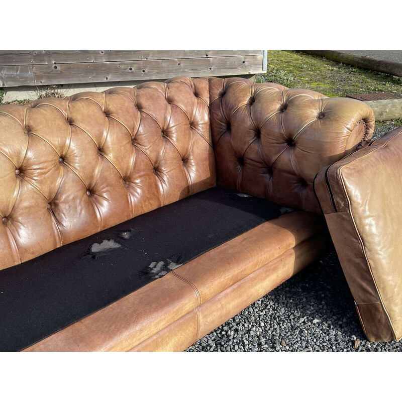 Canapé 5 places vintage Chesterfield en cuir