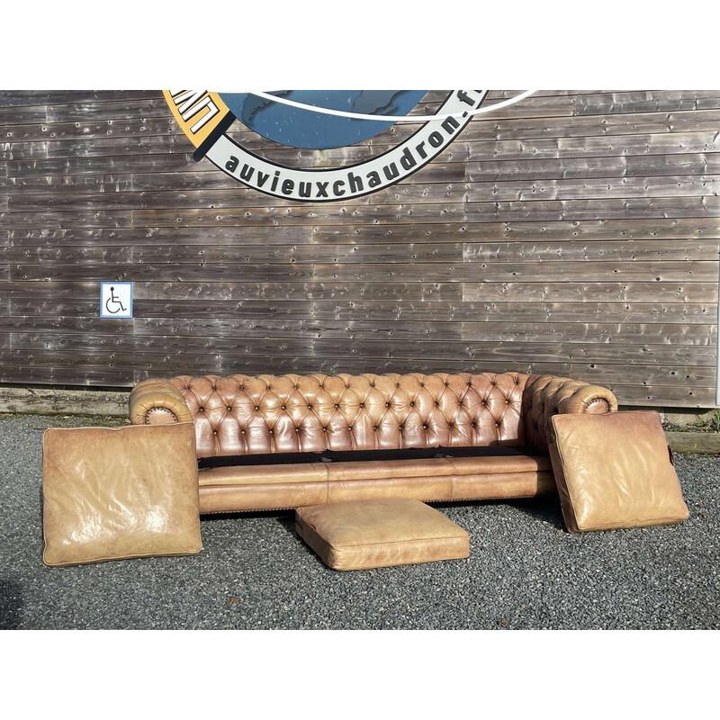 Vintage 5-seater Chesterfield leather sofa