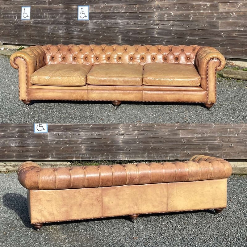 Vintage Chesterfield 5-Sitzer-Sofa aus Leder