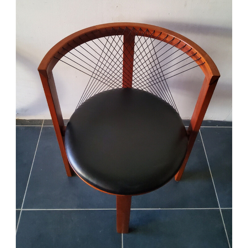 Set aus 5 Vintage-Stühlen aus Holz und Leder von Niels Jorgen Haugesen String für Tranekaer, Dänemark 1980