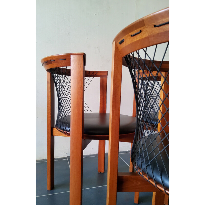 Set aus 5 Vintage-Stühlen aus Holz und Leder von Niels Jorgen Haugesen String für Tranekaer, Dänemark 1980