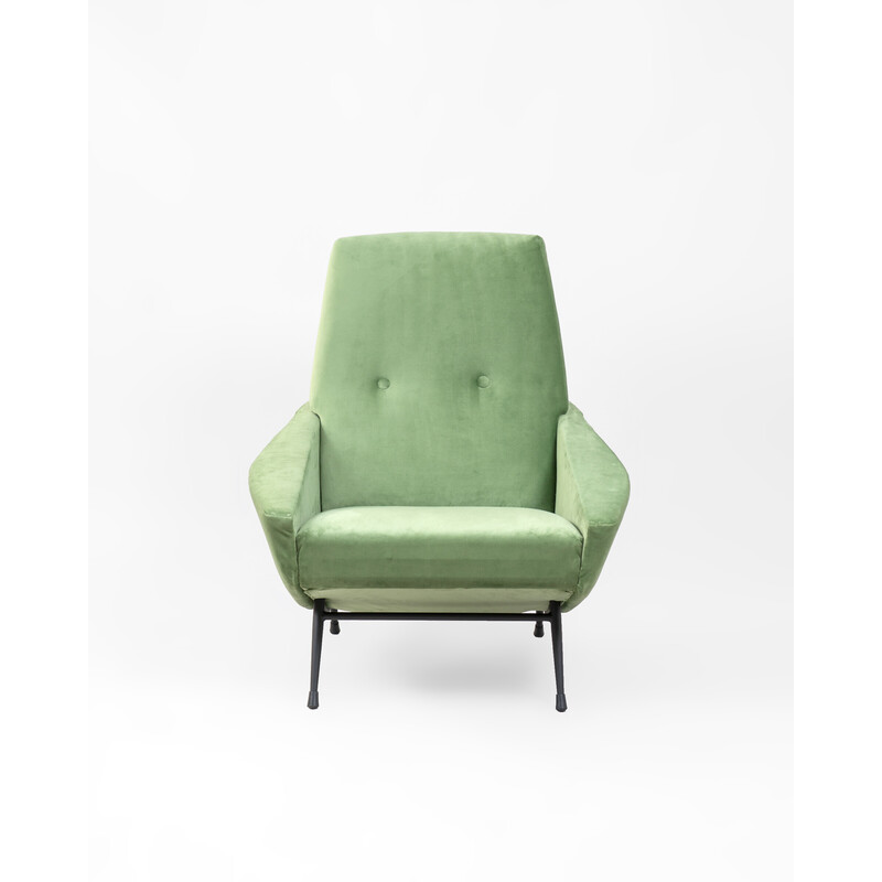 Vintage armchair in solid wood and green velvet by Guy Besnard, 1950