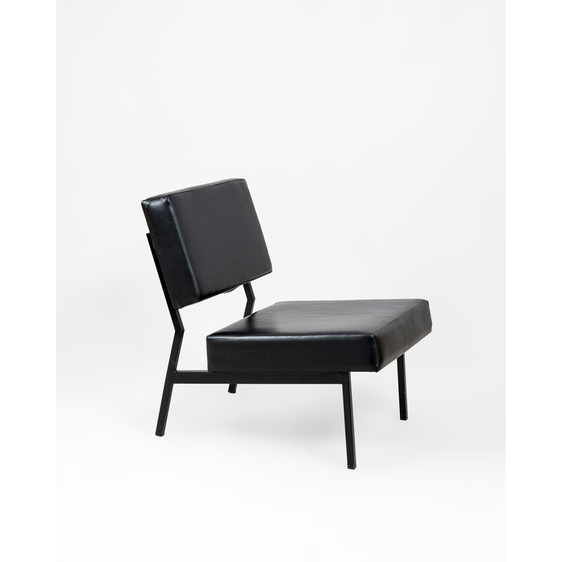 Vintage-Sessel aus lackiertem Metall und schwarzem Kunstleder, 1960