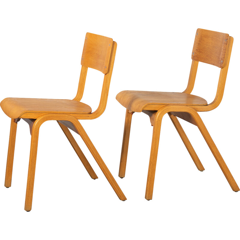 Pair of vintage wooden school chairs, UK 1960