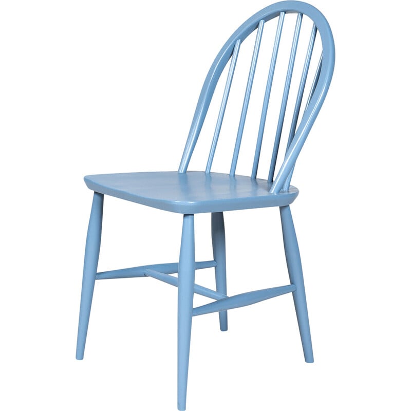 Vintage blue Windsor wooden chair by Lucian Ercolani for Ercol