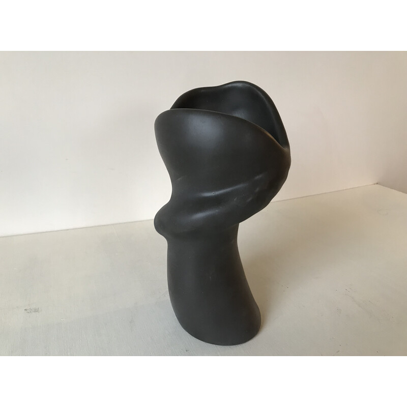 Vintage free-form black ceramic vase by Louis Giraud for Vallauris, 1960