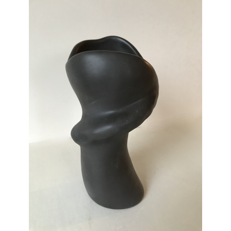 Vintage free-form black ceramic vase by Louis Giraud for Vallauris, 1960