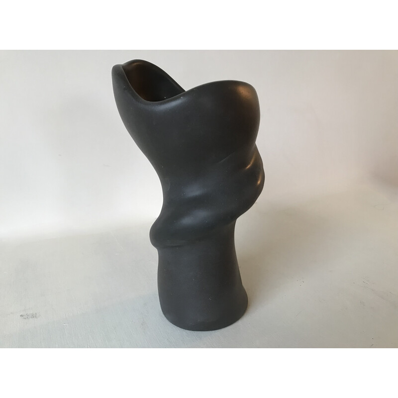 Vase vintage de forme libre en céramique noire par Louis Giraud pour Vallauris, 1960