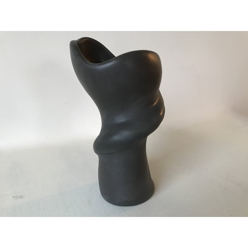 Vintage free-form black ceramic vase by Louis Giraud for Vallauris, 1960