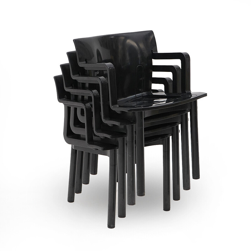 Lot de 4 chaises vintage modèle « 4870 » en plastique noir moulé d'Anna Castelli pour Kartell, Italie 1980