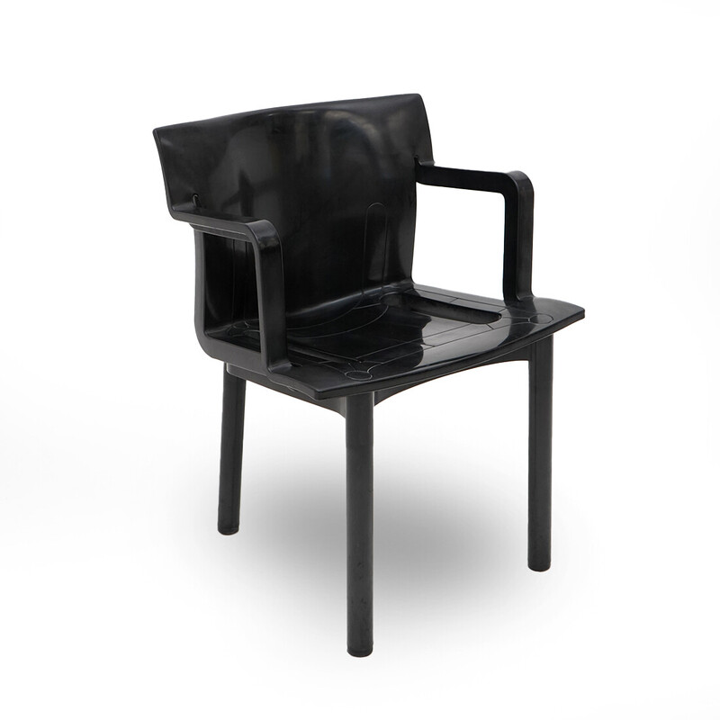 Set of 4 vintage chairs model “4870” in molded black plastic by Anna Castelli for Kartell, Italy 1980