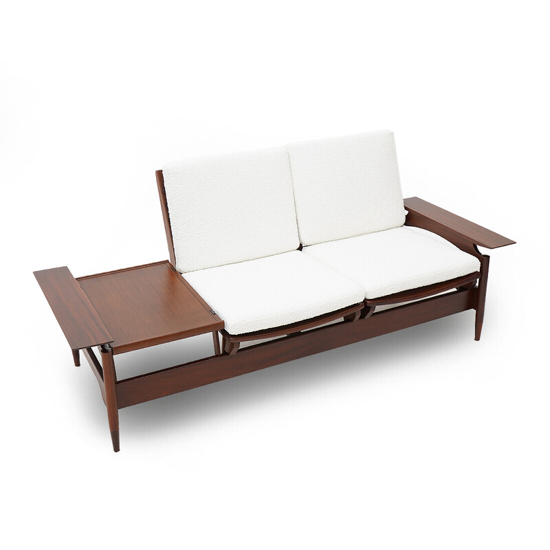 Vintage 2-seater sofa in wood and white buckle by Mario Franchioni for Framar, Italy 1960