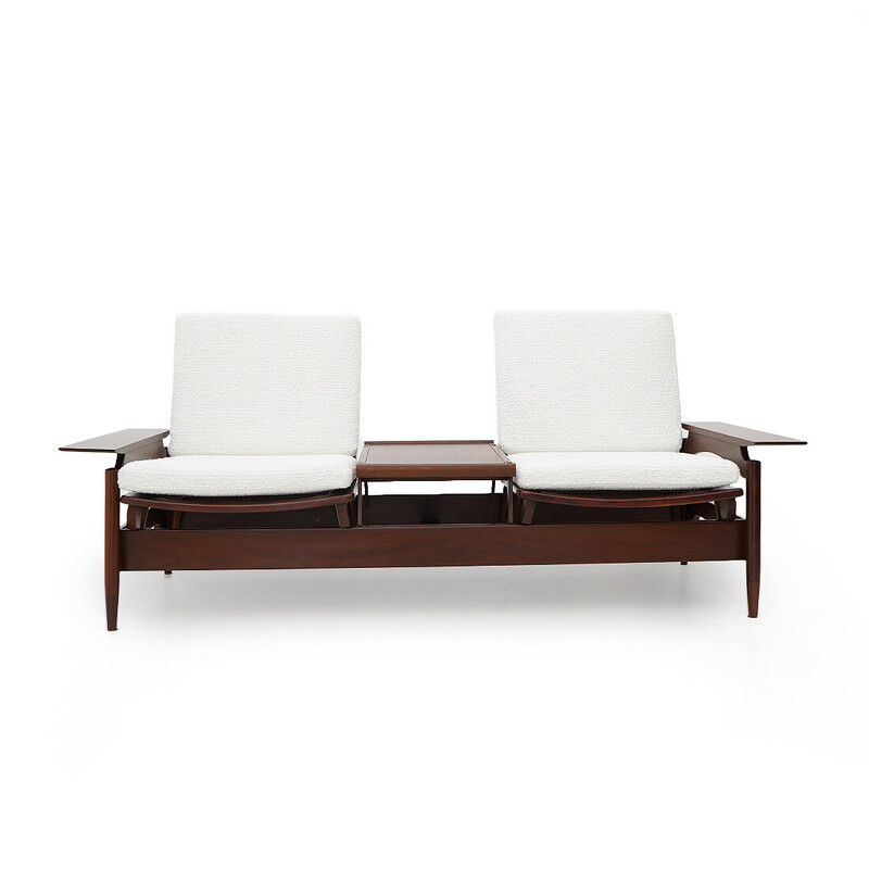 Vintage 2-seater sofa in wood and white buckle by Mario Franchioni for Framar, Italy 1960