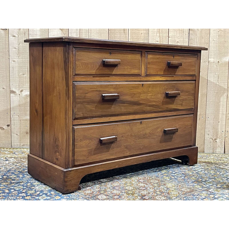 Vintage English chest of drawers in walnut and oak
