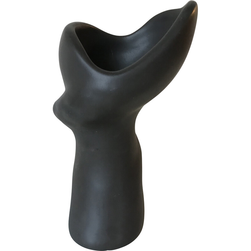 Vase vintage de forme libre en céramique noire par Louis Giraud pour Vallauris, 1960