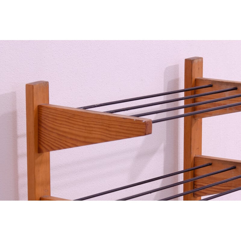 Vintage shoe rack in wood and metal for Dřevotvar, Czechoslovakia 1960