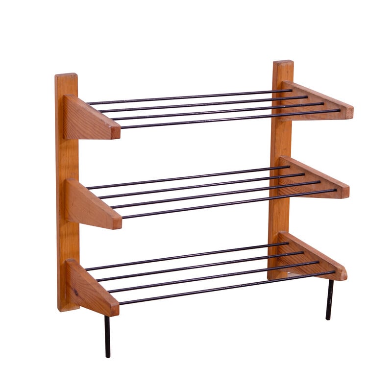 Vintage shoe rack in wood and metal for Dřevotvar, Czechoslovakia 1960