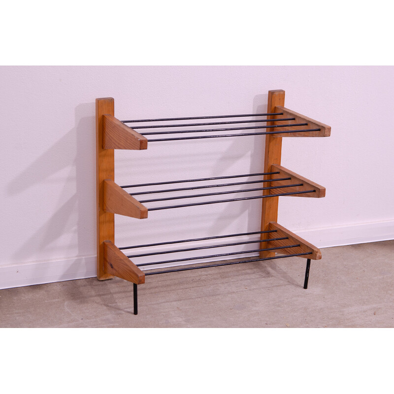 Vintage shoe rack in wood and metal for Dřevotvar, Czechoslovakia 1960