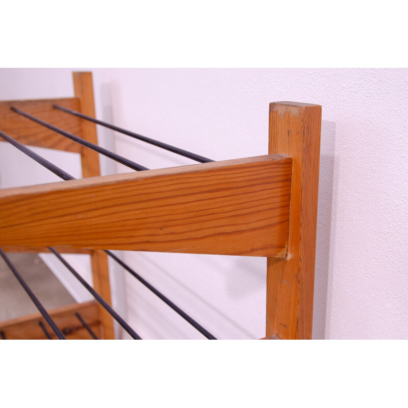 Vintage shoe rack in wood and metal for Dřevotvar, Czechoslovakia 1960