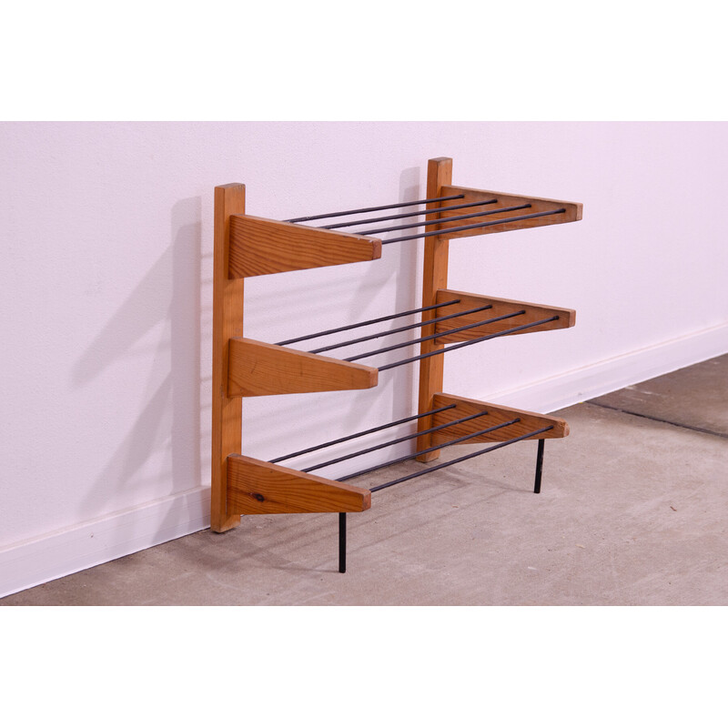 Vintage shoe rack in wood and metal for Dřevotvar, Czechoslovakia 1960