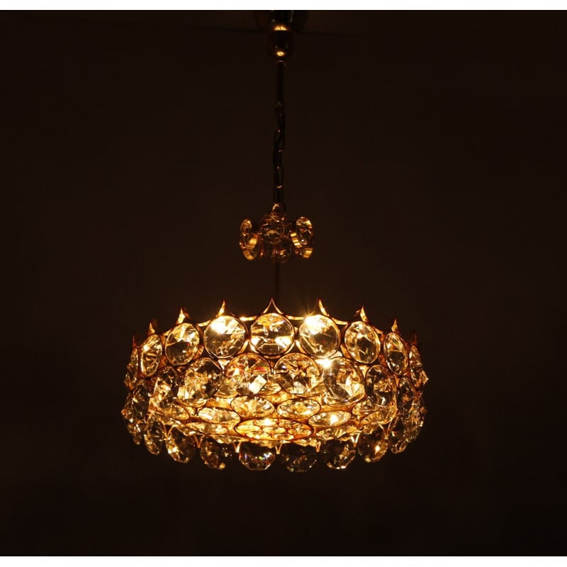 Vintage chandelier with a 24-carat gold-plated gilded brass frame by Palme et Walter for Palwa, Germany 1970