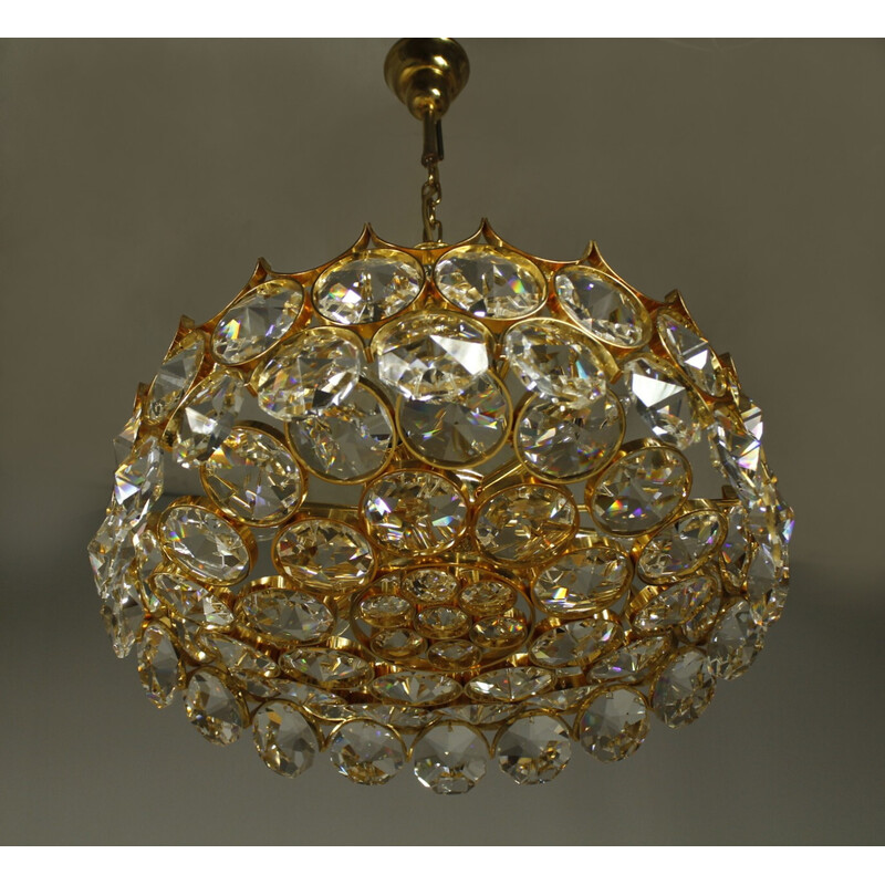 Vintage chandelier with a 24-carat gold-plated gilded brass frame by Palme et Walter for Palwa, Germany 1970