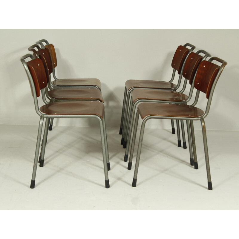 Set of 6 vintage Delft gray metal model 106 dining chairs by W. H. Gispen, 1950