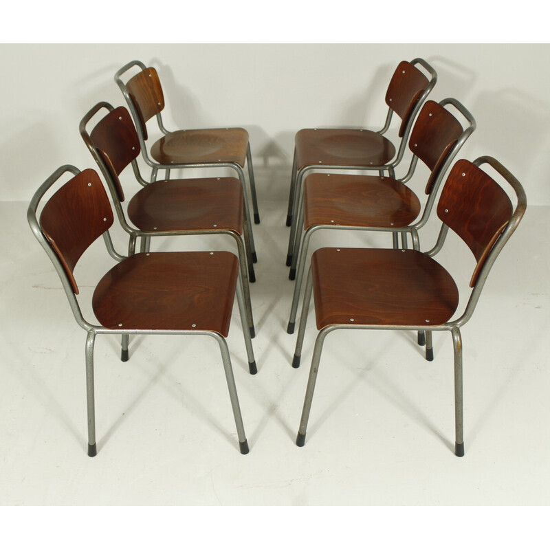 Set of 6 vintage Delft gray metal model 106 dining chairs by W. H. Gispen, 1950