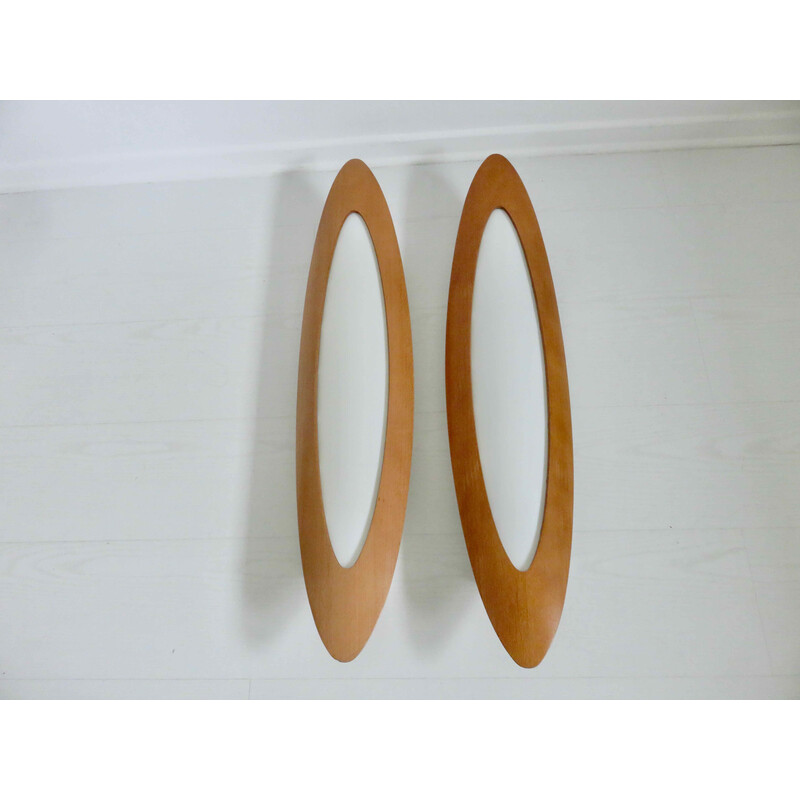 Pair of vintage wall lamp in bent beech and polycarbonate, 1980