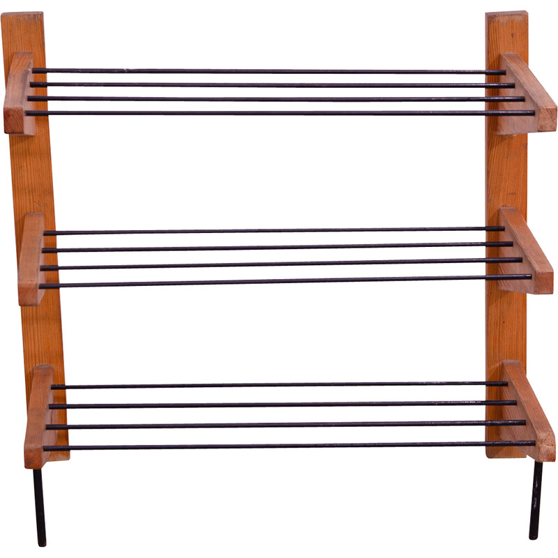 Vintage shoe rack in wood and metal for Dřevotvar, Czechoslovakia 1960