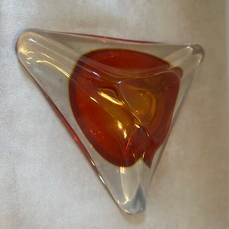 Vintage triangular ashtray in red Sommerso Murano glass for Seguso, Italy 1960