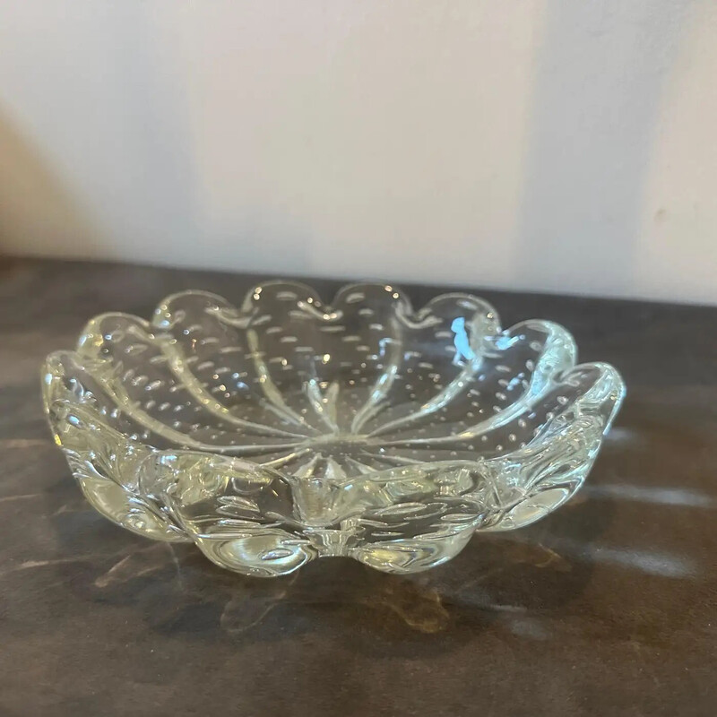 Vintage round transparent Murano glass bowl for Barovier, 1950