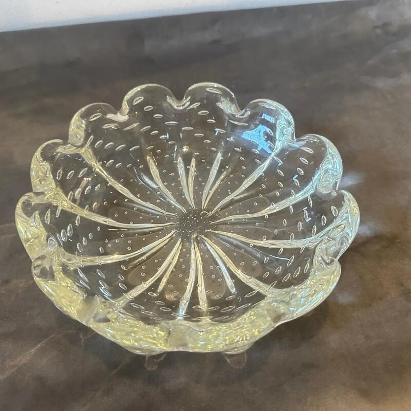 Vintage round transparent Murano glass bowl for Barovier, 1950