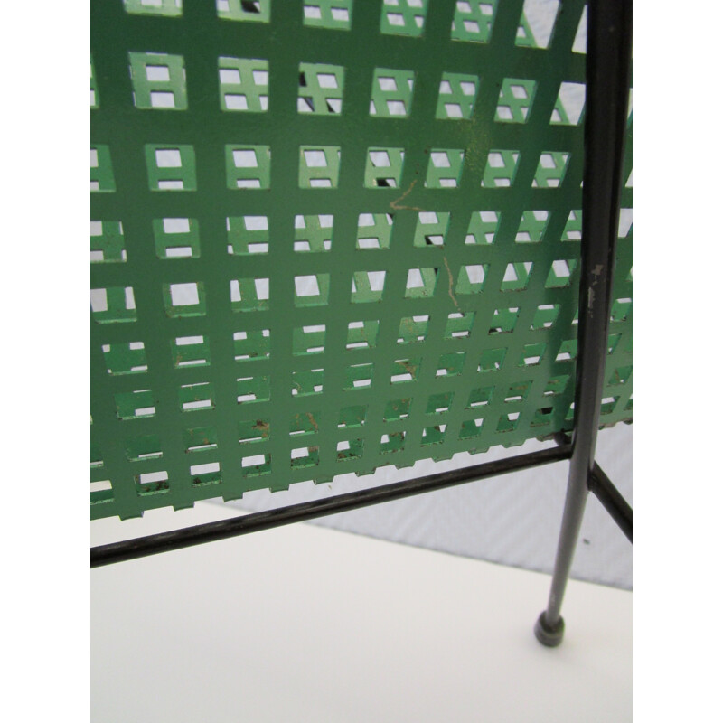 Green magazine rack in perforated sheet metal - 1950s