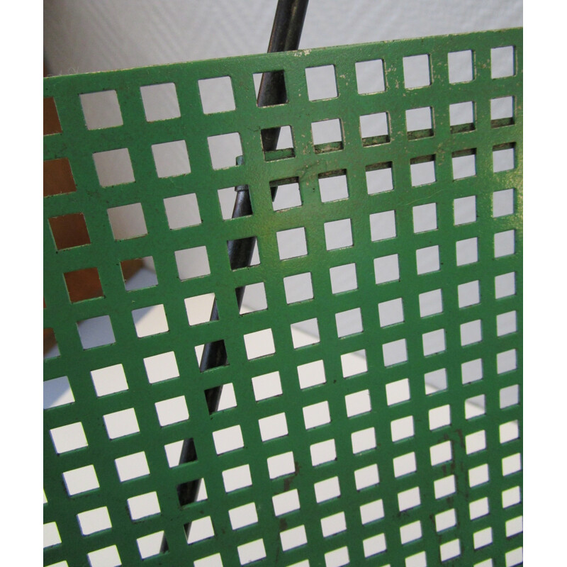 Green magazine rack in perforated sheet metal - 1950s