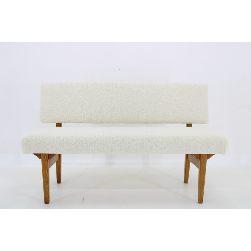 Vintage synthetic sheepskin bench, Denmark 1970