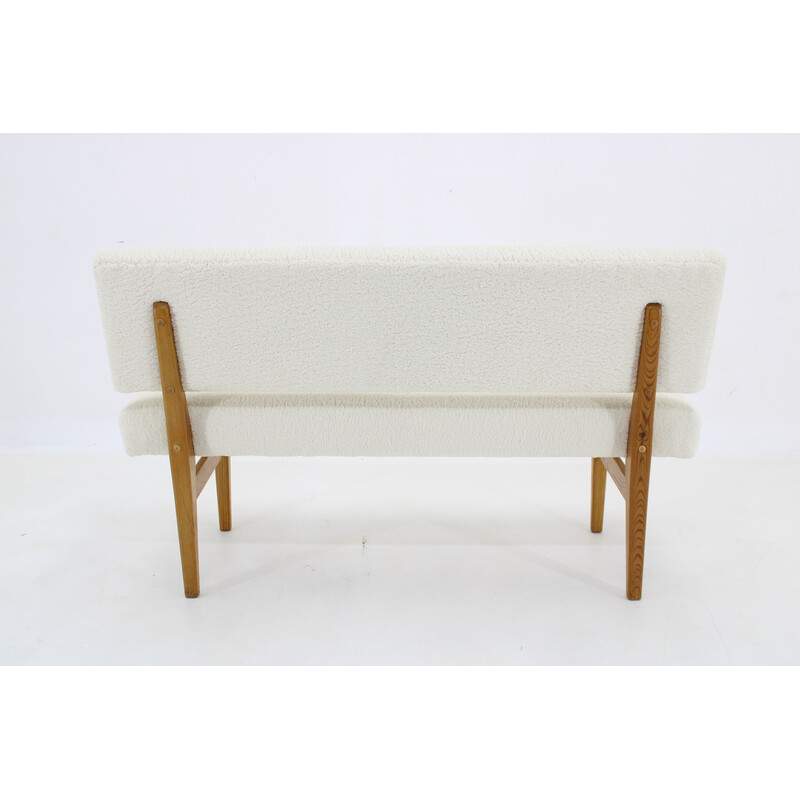 Vintage synthetic sheepskin bench, Denmark 1970